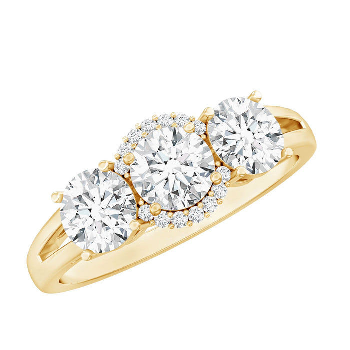Lab grown diamond engagement ring featuring a past, present, and future design by Rosec Jewels, showcasing intricate ring details.