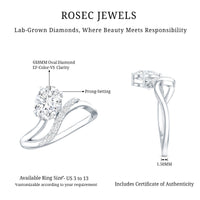 Certified Lab Grown Diamond 6X8 MM Oval Engagement Ring For Women