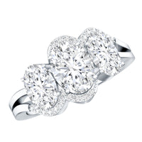 Certified Oval Lab Grown Diamond Three Stone Engagement Ring