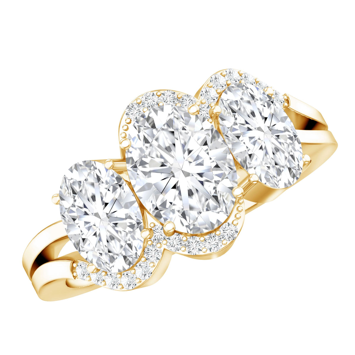 Certified Oval Lab Grown Diamond Three Stone Engagement Ring