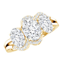 Certified Oval Lab Grown Diamond Three Stone Engagement Ring