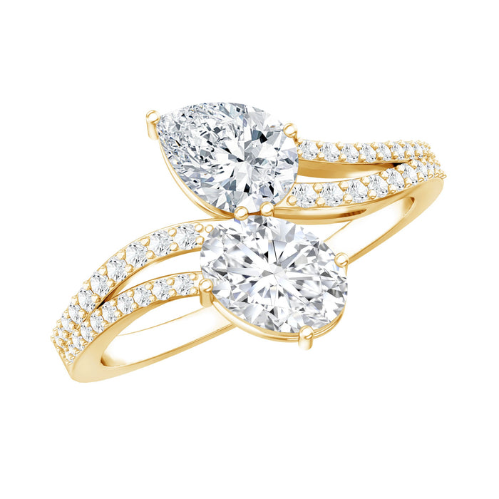Certified lab grown diamond Toi Et Moi engagement ring from Rosec Jewels with two sparkling diamonds set on a elegant band.
