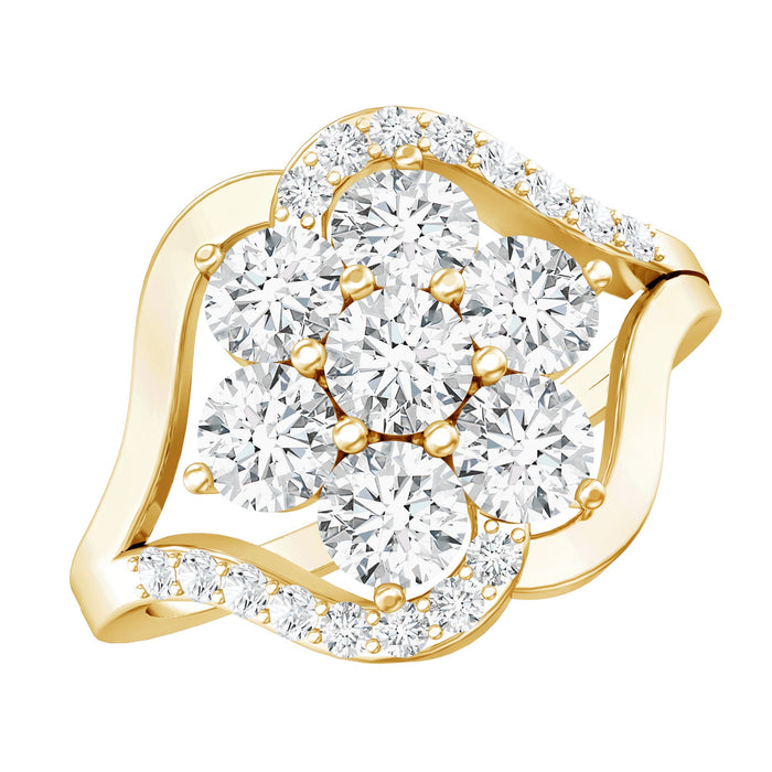 Lab-grown diamond flower statement ring by Rosec Jewels featuring sparkling diamond accents and intricate floral design.