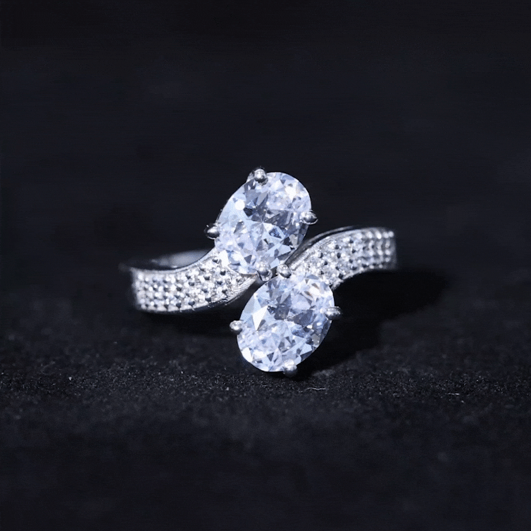 Yellow gold Certified Lab Grown Diamond 2 Stone Engagement Ring by Rosec Jewels featuring two sparkling diamonds and intricate design.