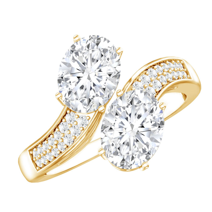 Rosec Jewels lab-grown diamond 2-stone engagement ring featuring a sleek design and sparkling diamonds on a polished band.