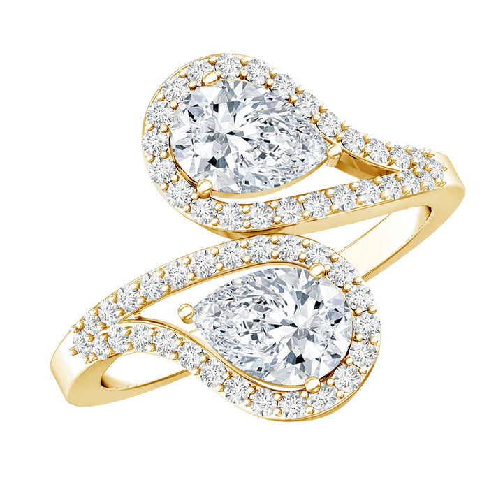Certified Lab Diamond Toi Et Moi Designer Engagement Ring by Rosec Jewels featuring two sparkling diamonds set in a sleek gold band.