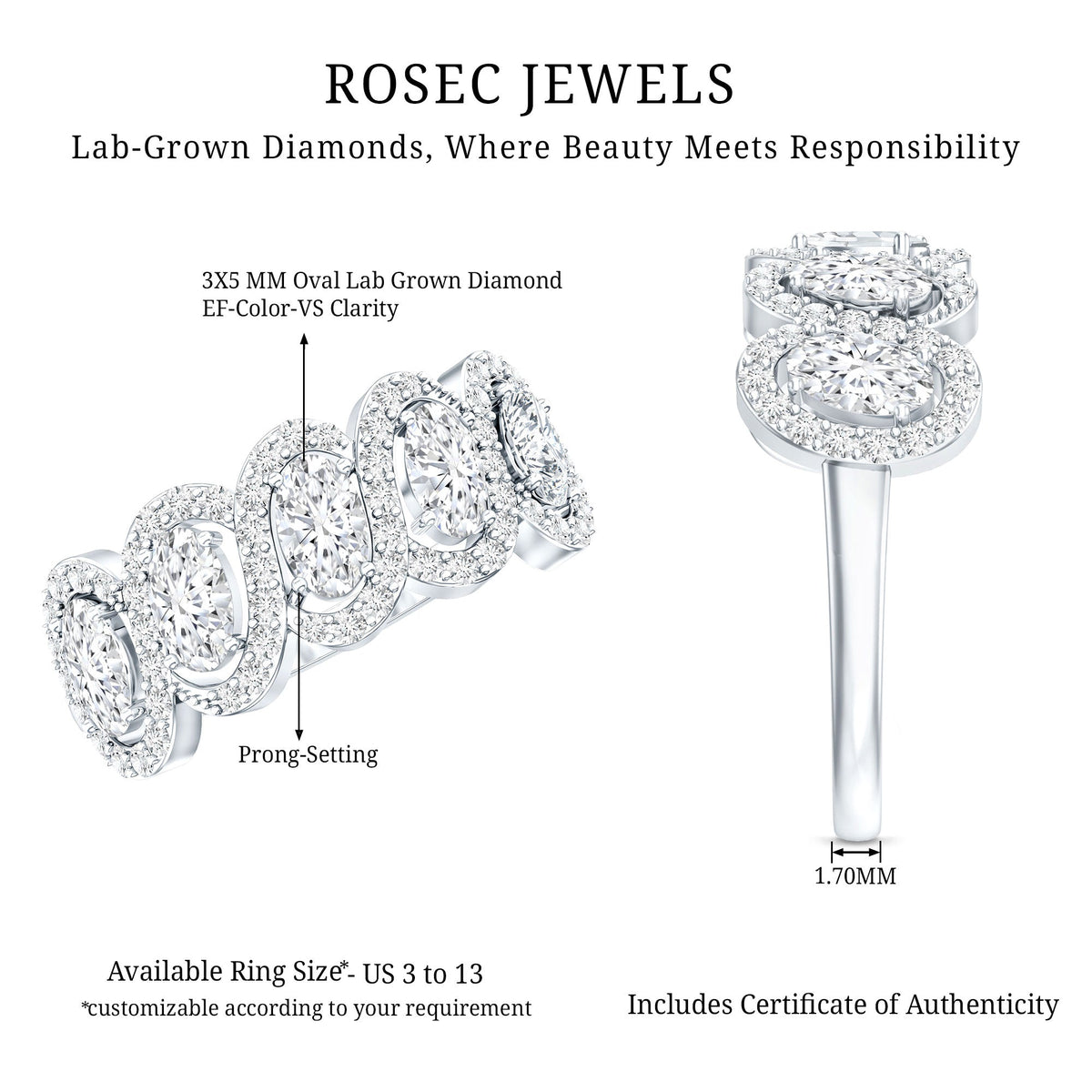 Certified Oval Lab Grown Diamond Designer Eternity Ring