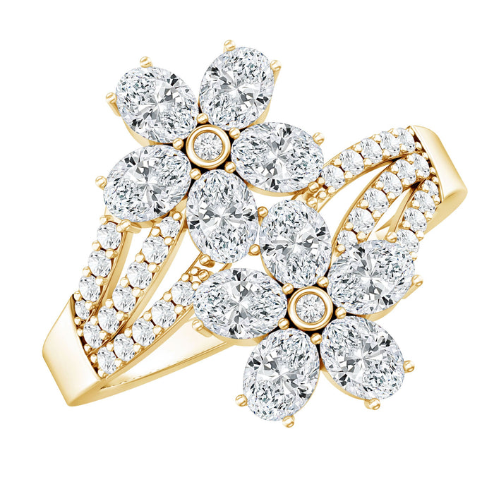 Lab grown diamond flower engagement ring for women by Rosec Jewels, featuring a delicate floral design in a silver band.