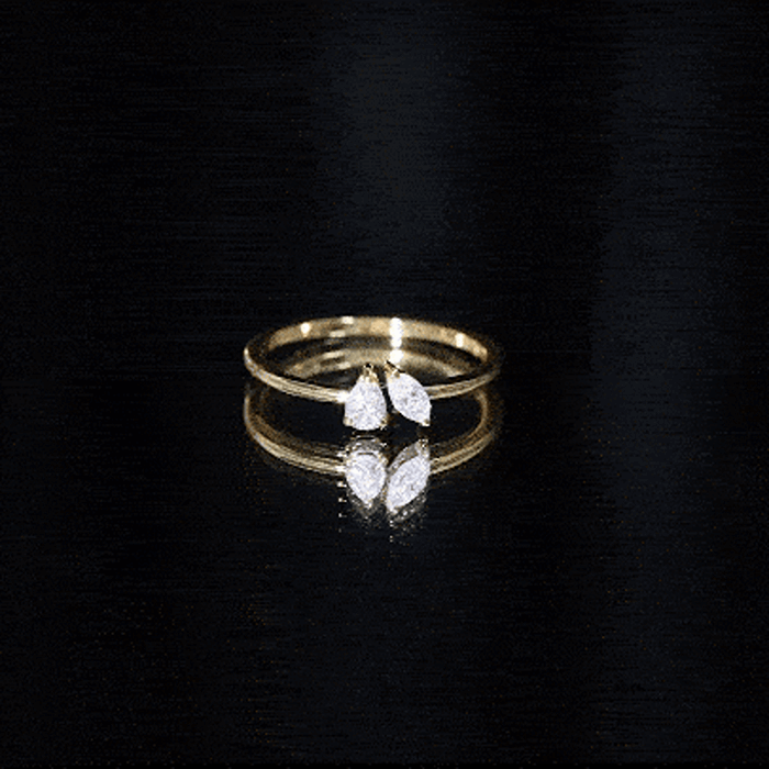 Yellow gold two-stone lab-grown diamond promise ring from Rosec Jewels, featuring sparkling diamonds set in a elegant ring design.