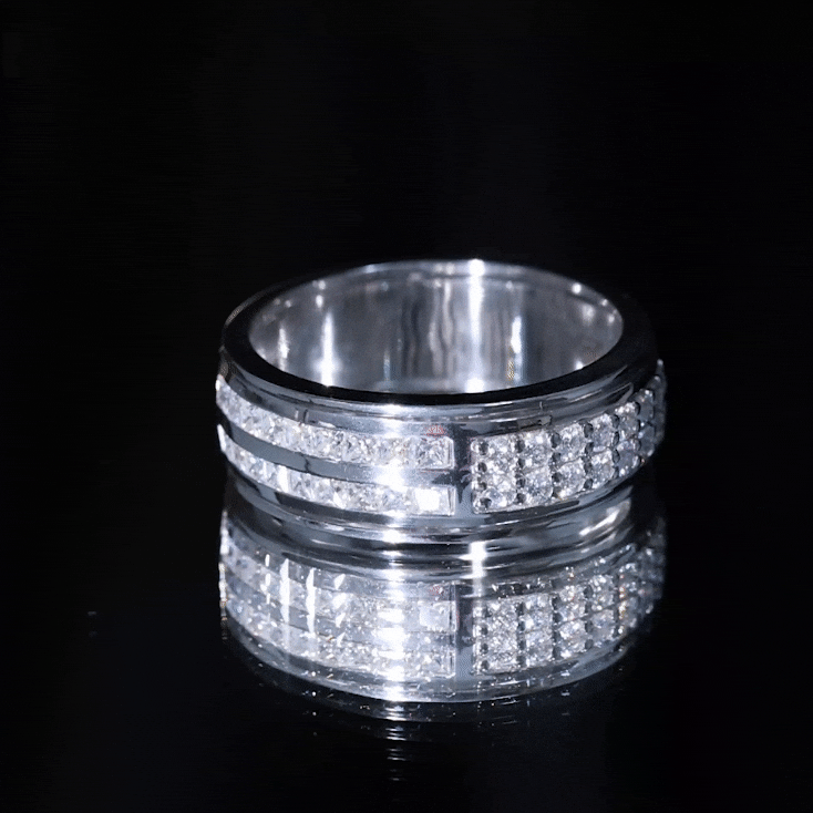 Yellow gold wide wedding band ring with lab-grown diamonds by Rosec Jewels, showcasing a polished finish and sparkling gemstone accents.