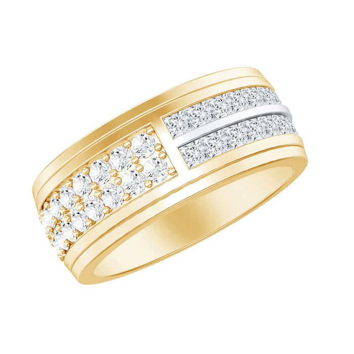 Certified lab-grown diamond wide wedding band ring by Rosec Jewels, showcasing the sparkling diamond-studded design on a gold band.