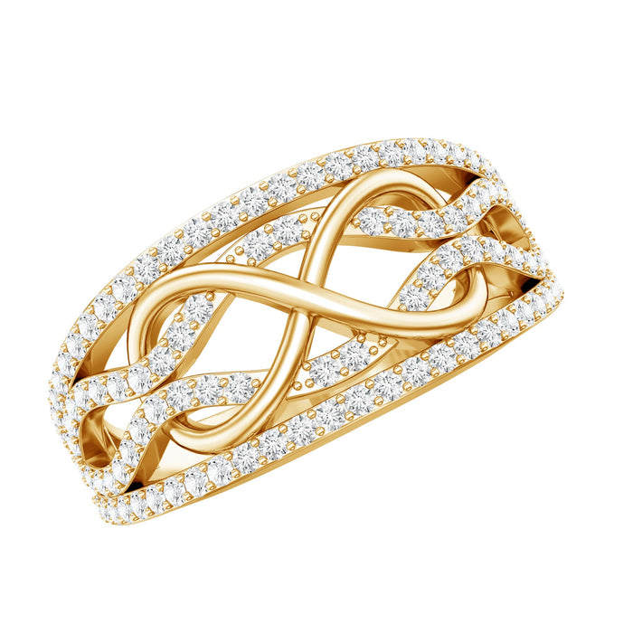 Certified lab-grown diamond infinity wedding band ring by Rosec Jewels, showcasing a sleek, polished silver ring with diamond accents.