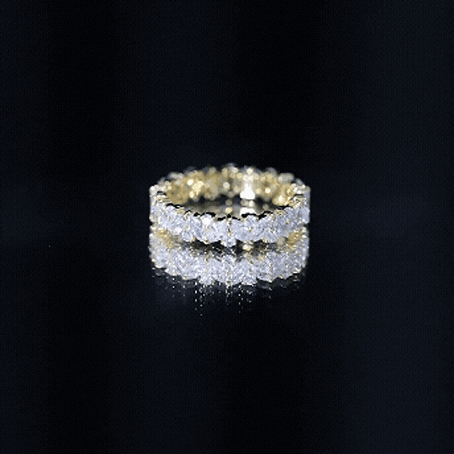 Yellow gold lab-grown diamond eternity wedding ring with full circle of sparkling diamonds, crafted by Rosec Jewels.