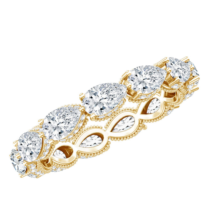 Pear-shaped lab-grown diamond eternity ring by Rosec Jewels, featuring sparkling diamonds on a sleek band.