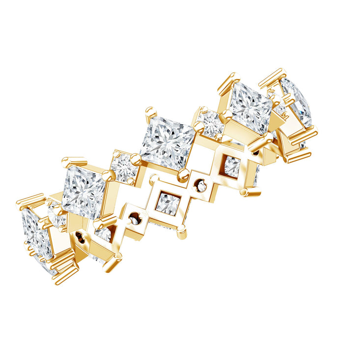 Rosec Jewels princess cut lab grown diamond eternity wedding ring with sparkling diamonds on a platinum band.
