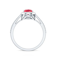 Pear Shape Lab Grown Ruby Teardrop Engagement Ring with Diamond Halo