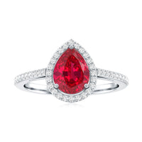 Pear Shape Lab Grown Ruby Teardrop Engagement Ring with Diamond Halo