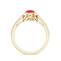 Pear Shape Lab Grown Ruby Teardrop Engagement Ring with Diamond Halo