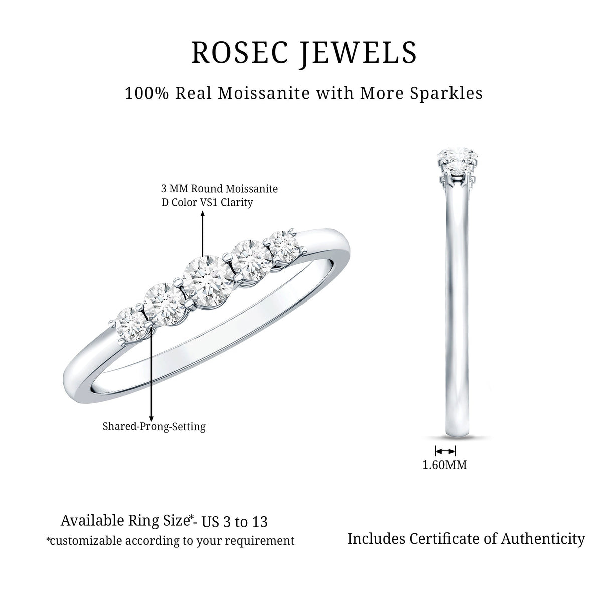 Round Cut Moissanite Five Stone Promise Ring