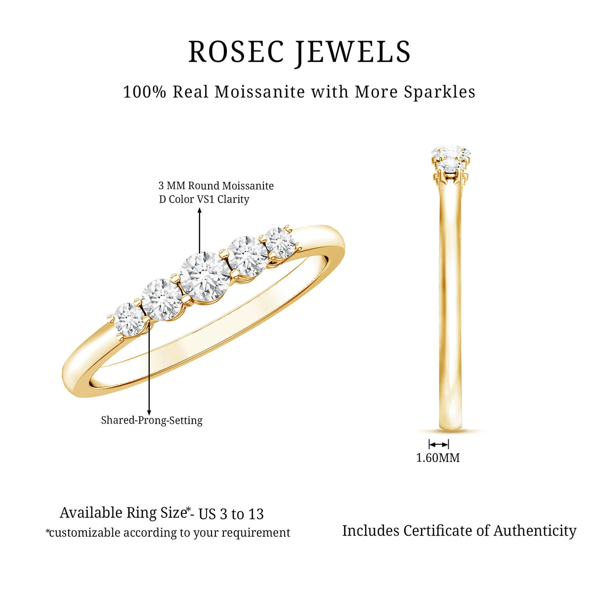 Round Cut Moissanite Five Stone Promise Ring