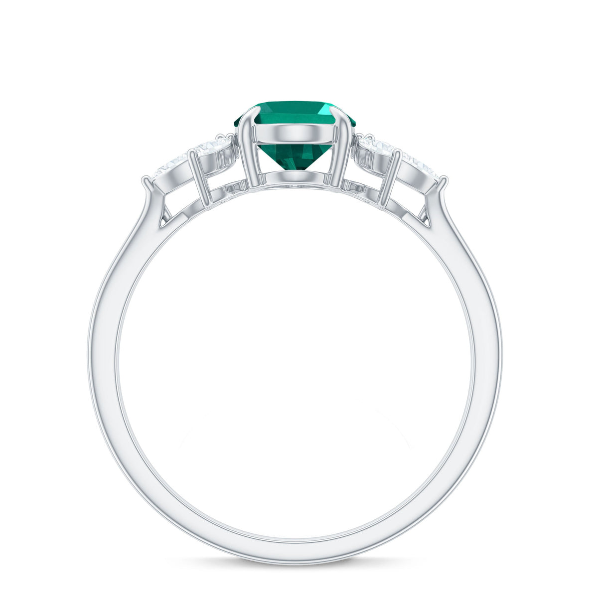 1.2 Carat Lab Created Emerald Oval Engagement Ring with Diamond Trio
