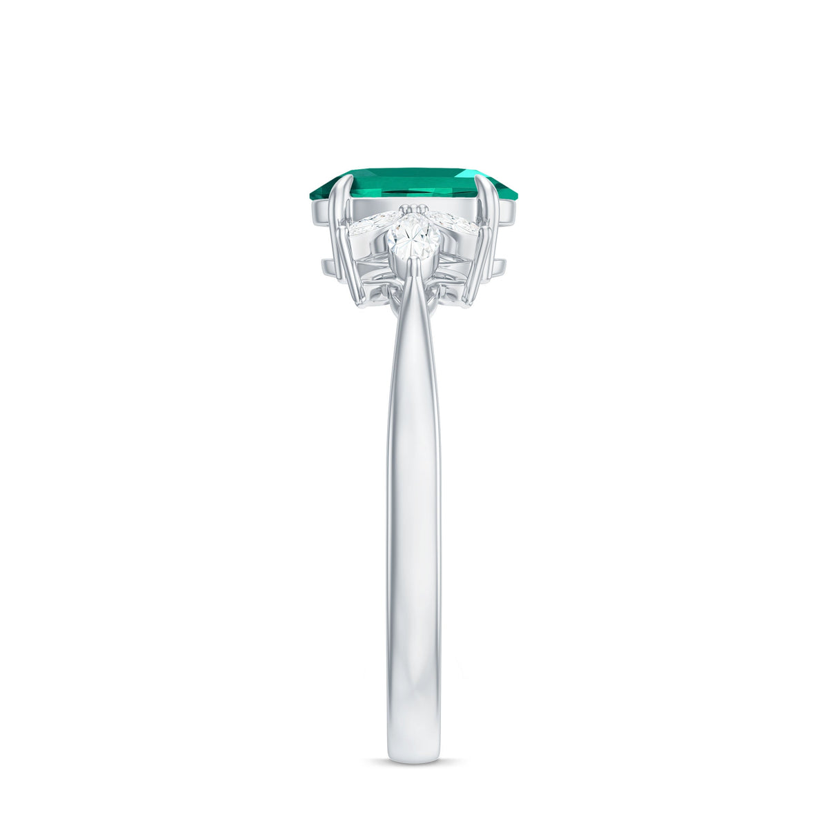 1.2 Carat Lab Created Emerald Oval Engagement Ring with Diamond Trio