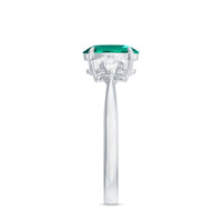 1.2 Carat Lab Created Emerald Oval Engagement Ring with Diamond Trio
