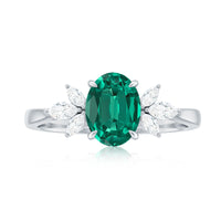 1.2 Carat Lab Created Emerald Oval Engagement Ring with Diamond Trio