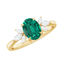 1.2 Carat Lab Created Emerald Oval Engagement Ring with Diamond Trio