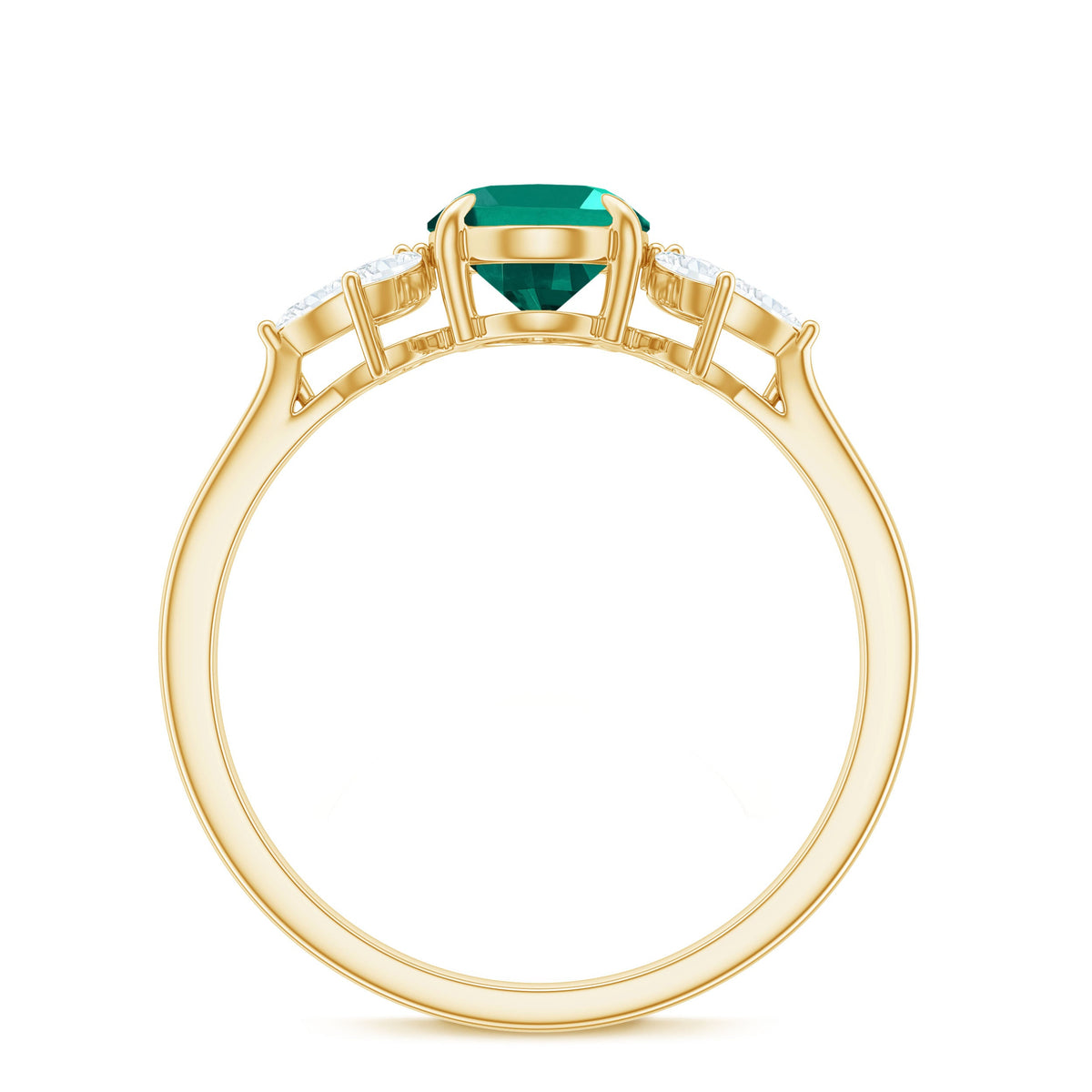 1.2 Carat Lab Created Emerald Oval Engagement Ring with Diamond Trio
