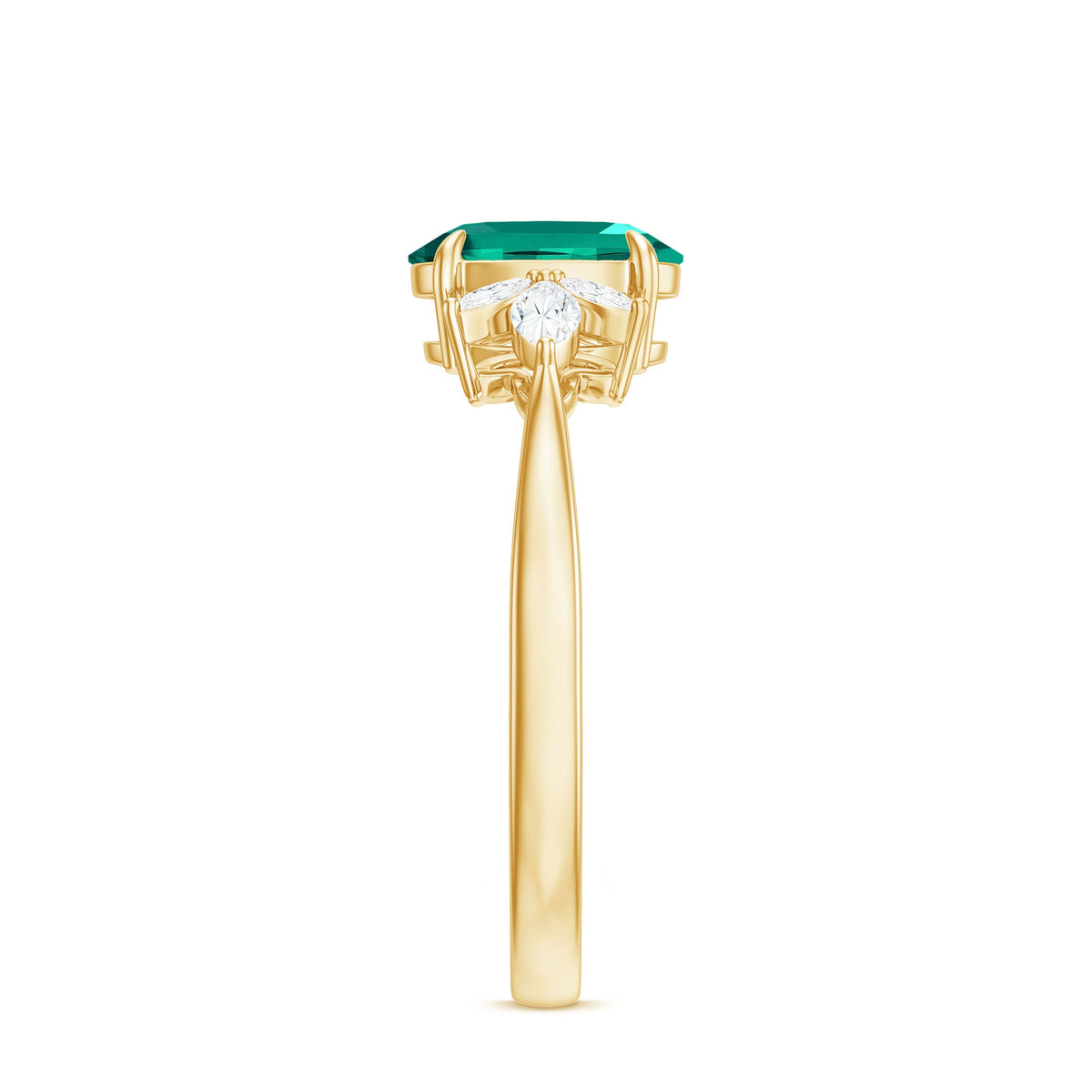 1.2 Carat Lab Created Emerald Oval Engagement Ring with Diamond Trio