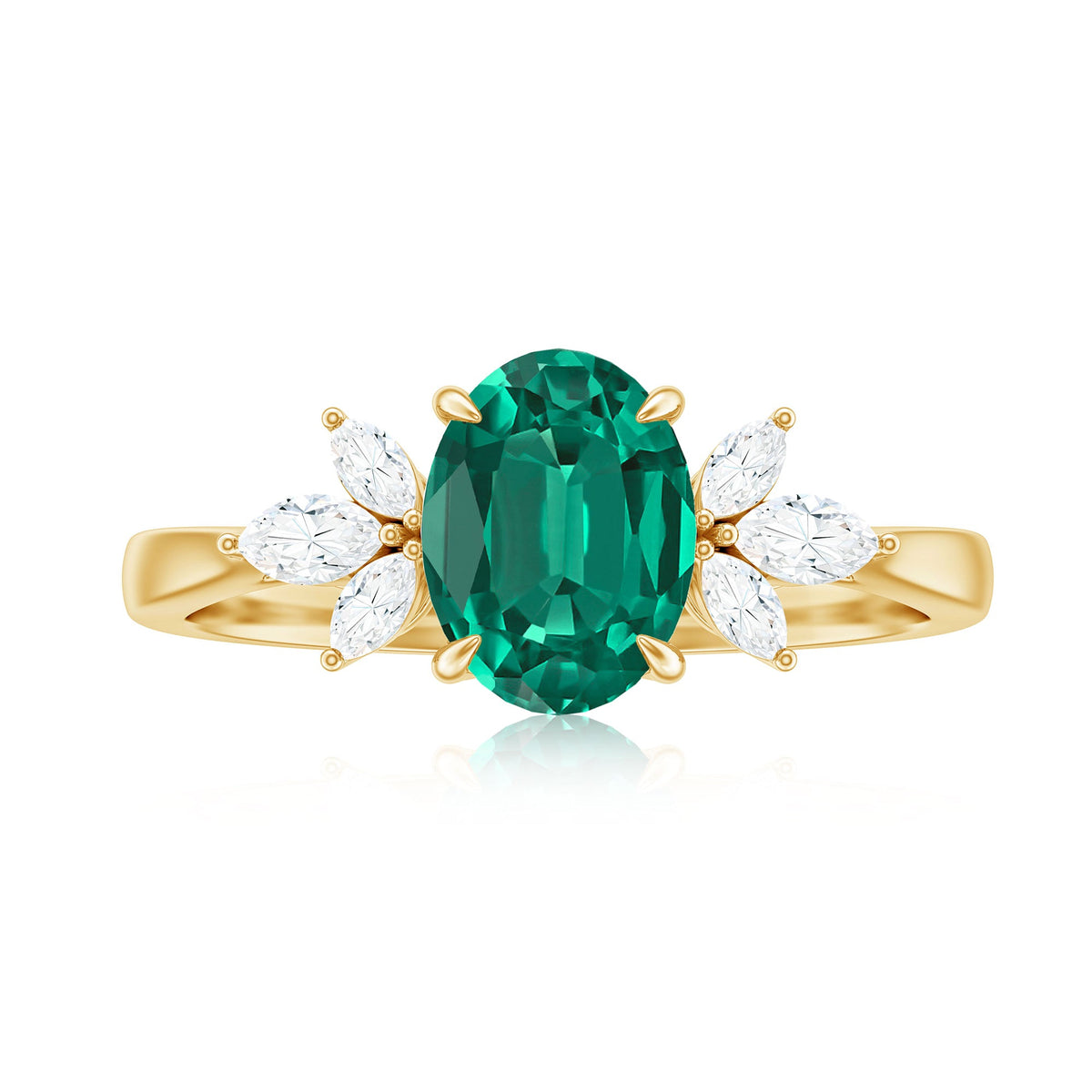1.2 Carat Lab Created Emerald Oval Engagement Ring with Diamond Trio