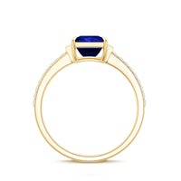 Certified 1.5 Carat Lab Blue Sapphire Princess Cut Engagement Ring with Diamond