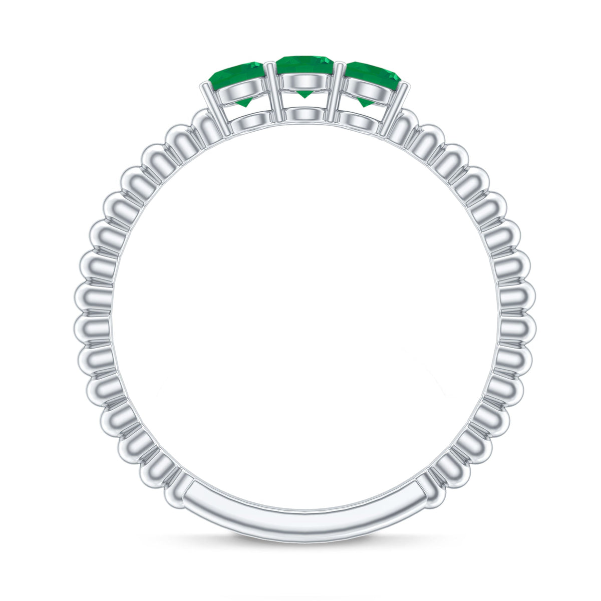 Certified Real Emerald 3 Stone Promise Ring with Beaded Detailing