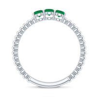 Certified Real Emerald 3 Stone Promise Ring with Beaded Detailing