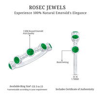 Bezel Set Emerald Half Eternity Ring with Beaded Design
