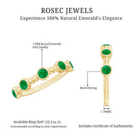 Bezel Set Emerald Half Eternity Ring with Beaded Design