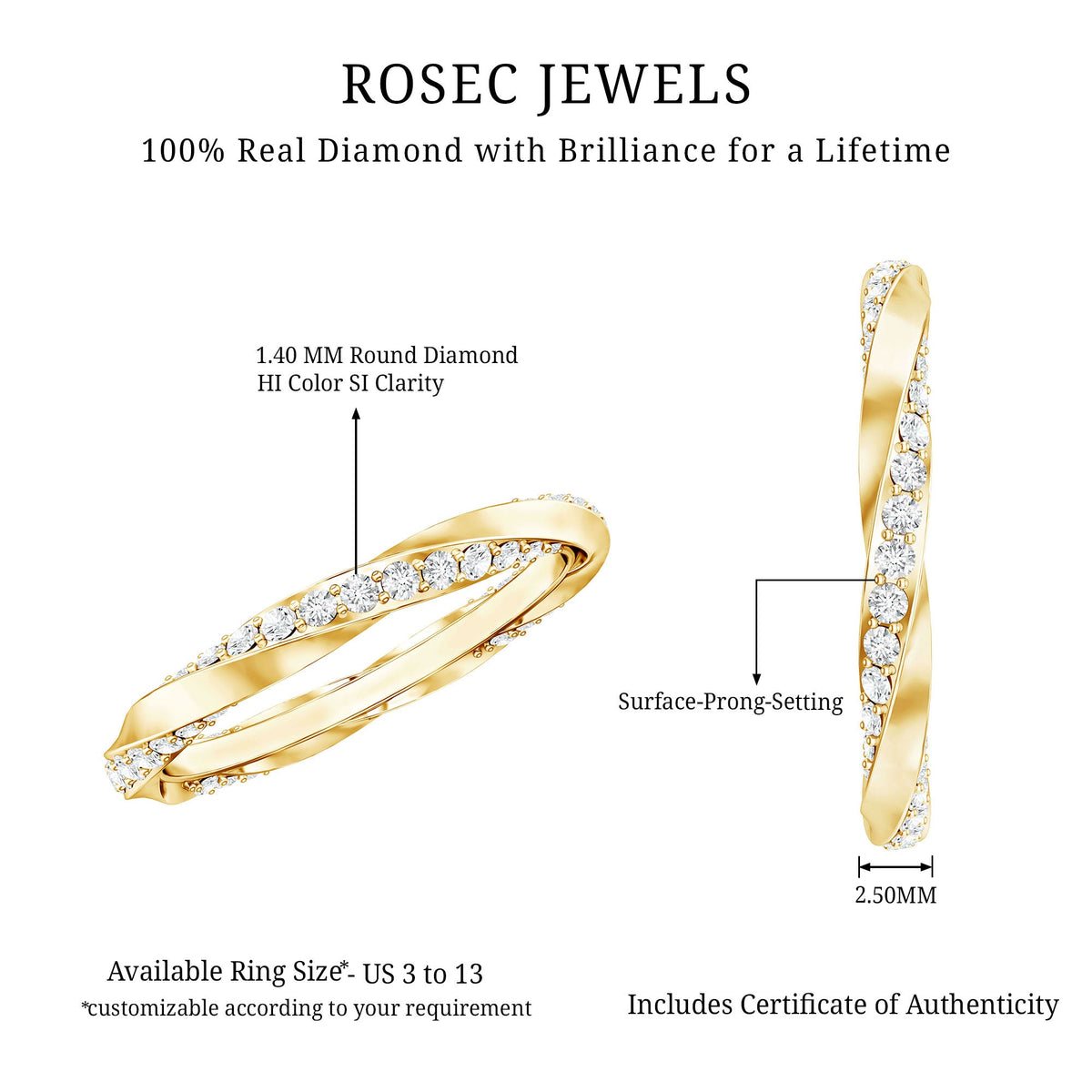 Pave Set Diamond Wedding Ring with Twisted Details