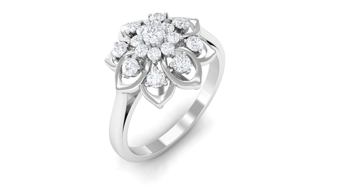 Certified Natural Diamond Flower Engagement Ring