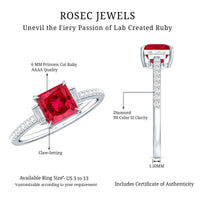 1.5 Carat Princess Cut Lab Created Ruby Engagement Ring With Diamond