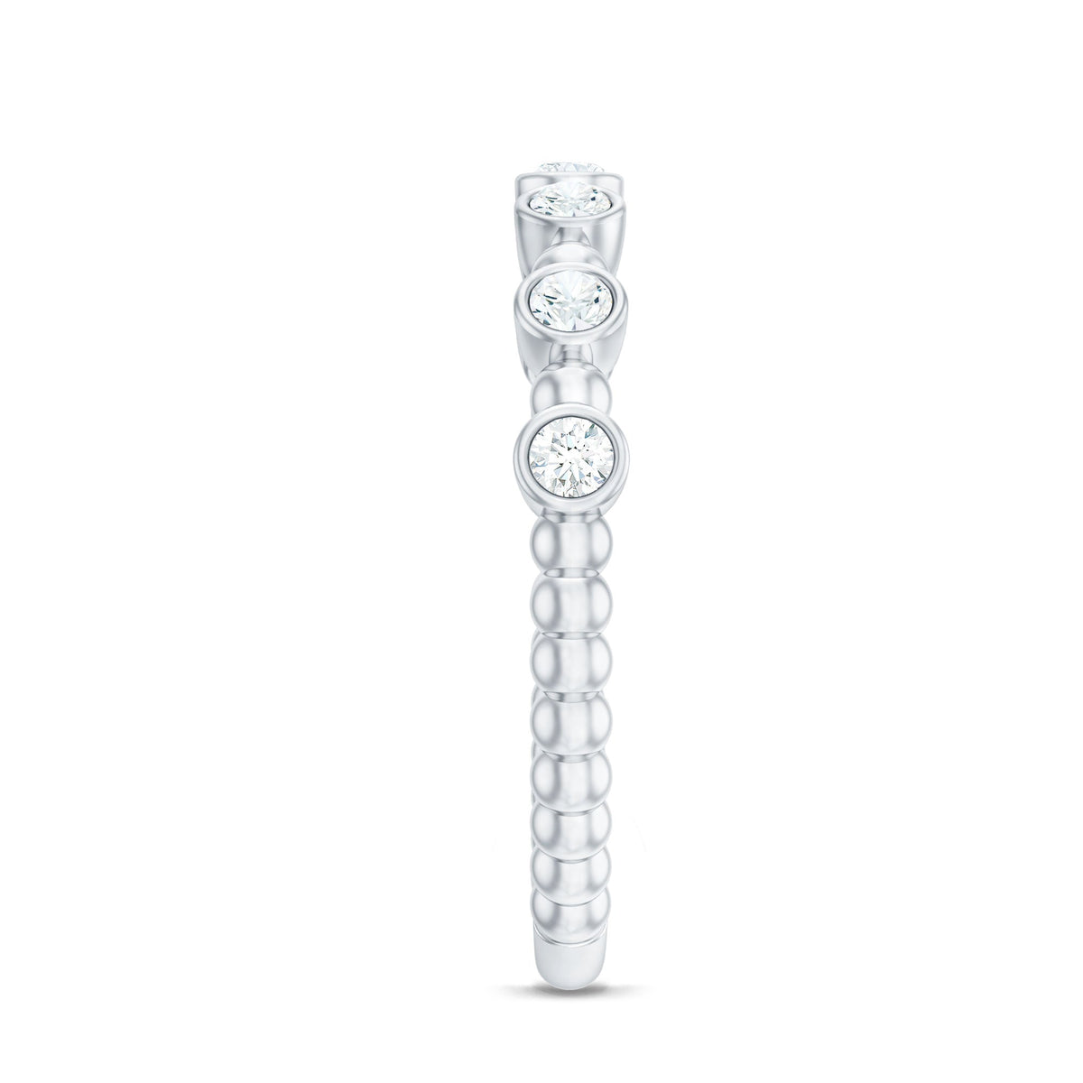 Rosec Jewels real diamond stackable eternity ring with beaded details, showcasing a sleek silver band with sparkling diamonds.
