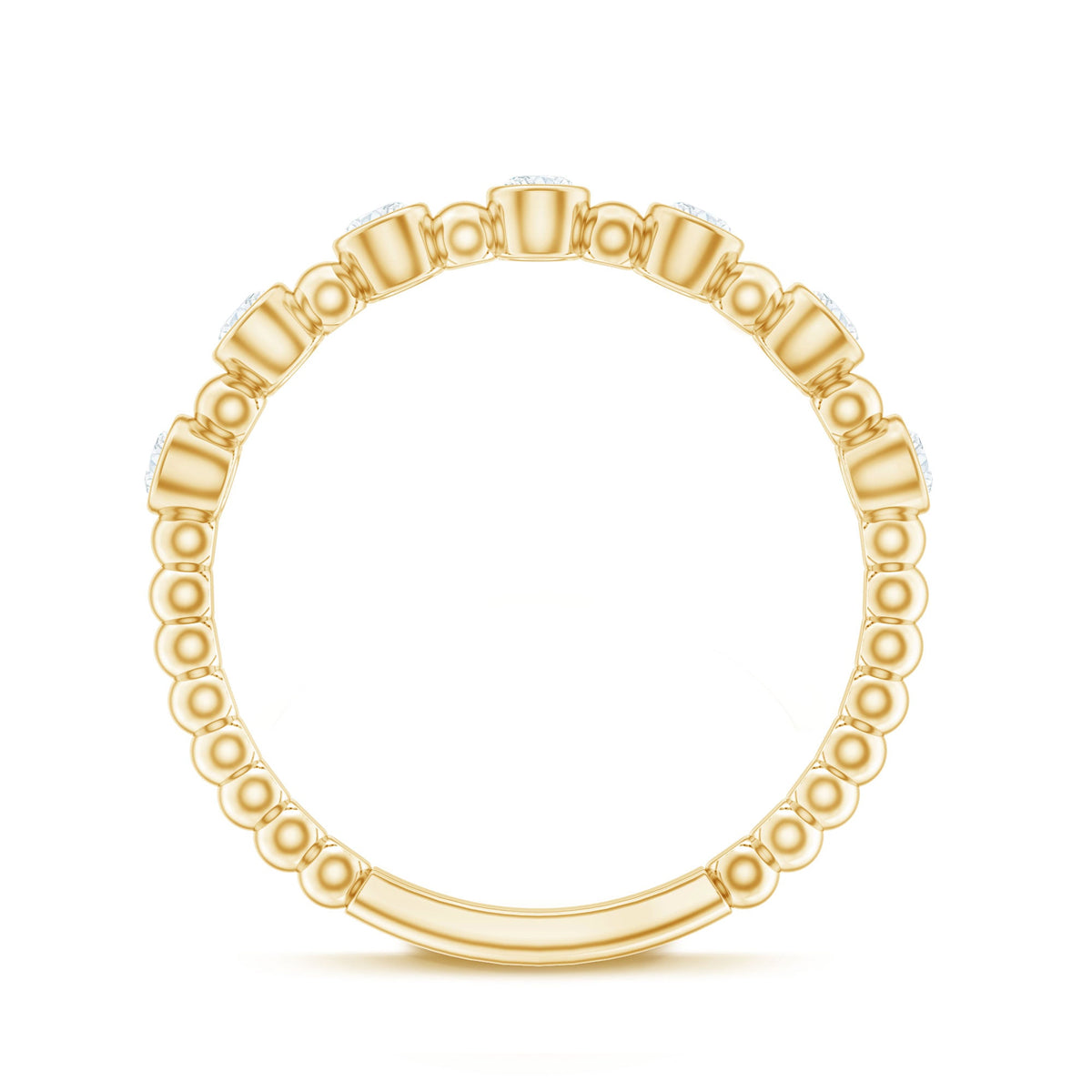 Stackable eternity ring by Rosec Jewels featuring real diamonds and beaded detailing on a sleek gold band.