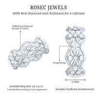 Natural diamond flower wedding band ring by Rosec Jewels featuring a detailed floral design and a certification label.