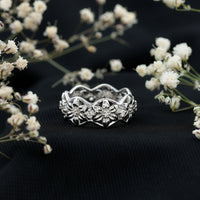 Natural diamond flower wedding band ring by Rosec Jewels featuring a floral design and certificate, crafted in high-quality jewelry.
