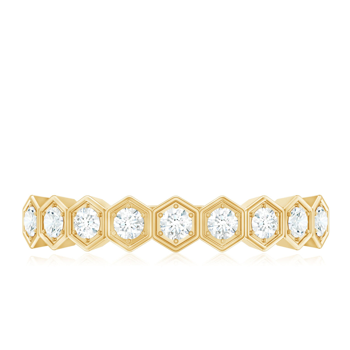 Real Diamond Hexagon Half Eternity Ring for Women