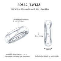 Wide band ring with sparkling moissanite stones, crafted by Rosec Jewels, designed as a stylish wedding ring.