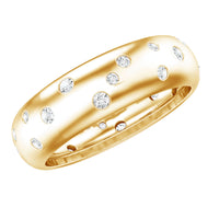 Wide band ring featuring scatter moissanite stones, crafted by Rosec Jewels, showcasing a sparkling wedding ring design.