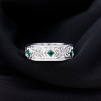 Princess Cut Lab Created Emerald Vintage Inspired Wedding Band