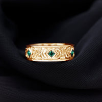 Princess Cut Lab Created Emerald Vintage Inspired Wedding Band