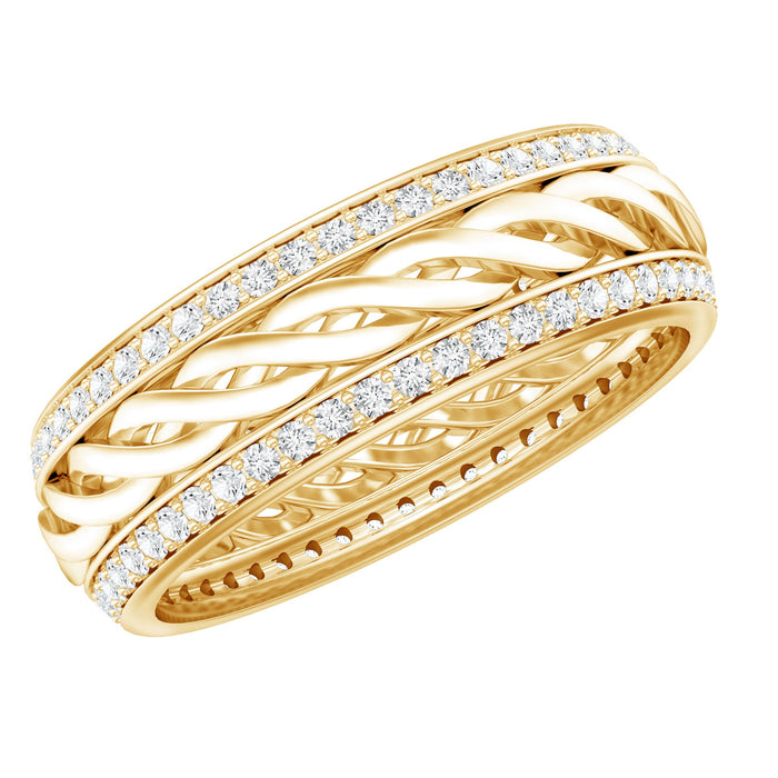 Rosec Jewels round lab-grown diamond twisted rope band ring, showcasing sparkling diamonds and intricate twisted rope design.